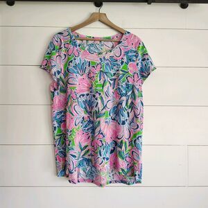 Lilly Pulitzer Etta Top Tee Colorful Resortwear Gecko Green Tiger Sunrise XXL